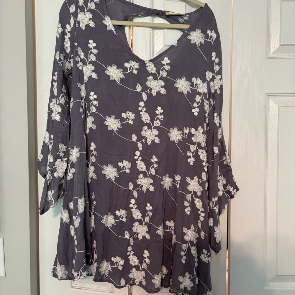 Altar'd State Floral Embroidered Blouse - Purple and White